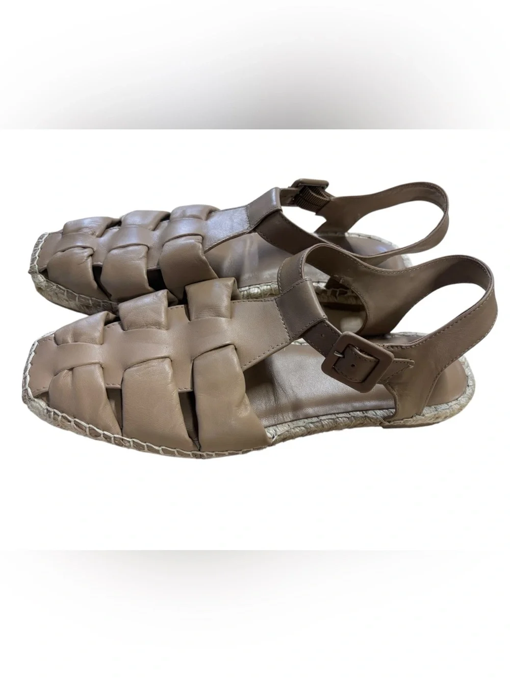 Bernardo Monri Beige Leather Espadrille Sandals Square Toe Buckle Strap Size 9